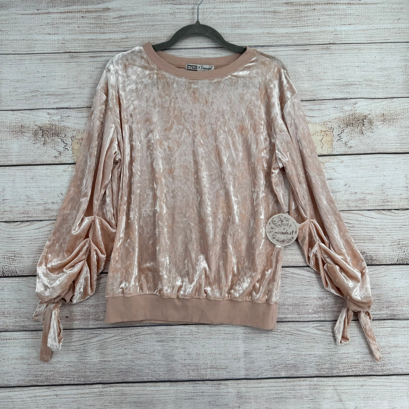 Gypsies & Moondust Velvet Wrist Tie Blouse Womens Medium Pink New
